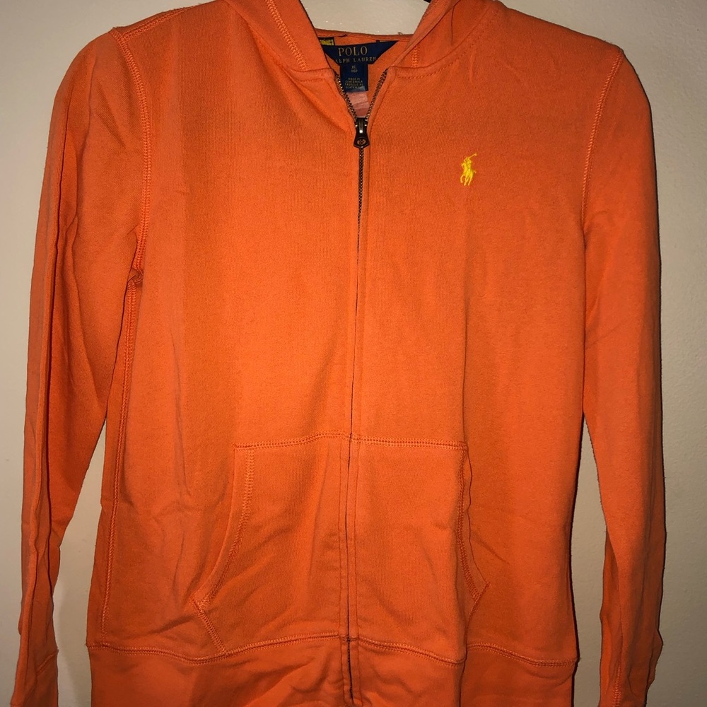 Girls Orange French Terry Hoodie by Ralph Lauren
